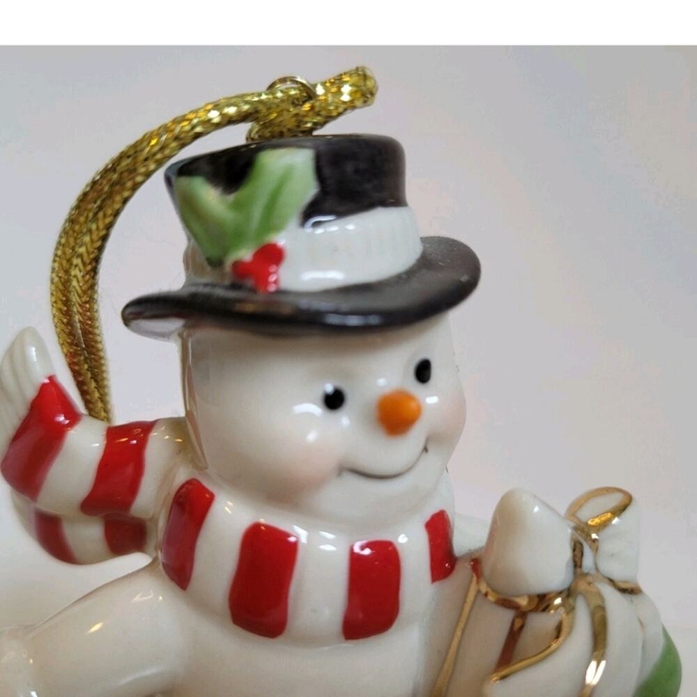 Lenox Christmas Ornament Snowman on Skis Present Porcelain - Picture 9 of 11